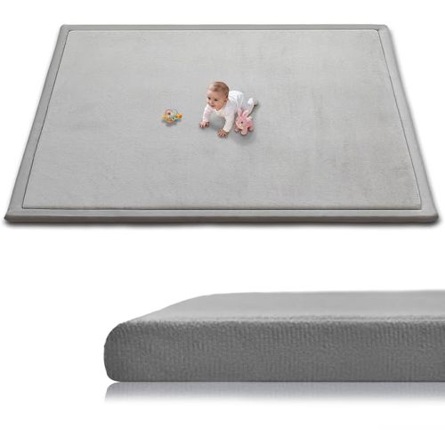 Baby Play Mat for Floor, 118'' x 79'' Thicken Foam Soft Padded Playmat for Tummy Time, Playpen Mat for Toddlers Infant, Water-Repellent Coral Velvet, Non-Slip Bottom Safe for Crawling (Light Grey)