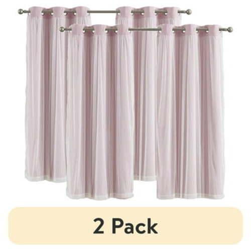 (2 pack) Your Zone Blackout Curtain Panel with Sheer Overlay, 1 Panel, Pink, 37" W x 63" L