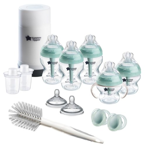 Tommee Tippee Advanced Anti-Colic 14 Piece Baby Bottle, Travel Bottle Warmer & Pacifier Set, 5 BPA Free Bottles, 0+ Months, 2 Newborn Pacifiers, 2 Extra Nipples, Cleaning Brush, Bottle Handles