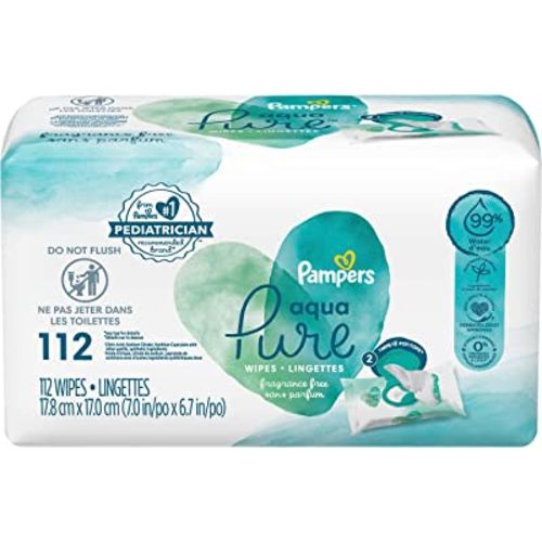 Pampers Aqua Pure, Sensitive Water Baby Diaper Wipes, 112 Total Wipes