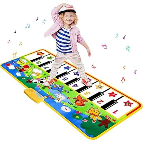 Piano Mat - 53" x 23" Musical Mat 8 Animals Sounds Dance Mat for Kids Touch Play Dancing Mat Toy Gifts for 1 2 3 4 5 6 Year Old Girls Boys