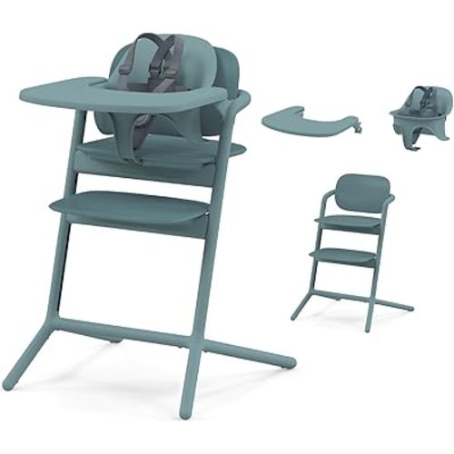 Cybex LEMO High Chair 3-in-1 Set with Baby Set + Snack Tray - Modern Design, One-Hand Depth & Height Adjustment & Anti-Tip Wheels - from 6 Months, Convertible to Adult Chair, Stone Blue