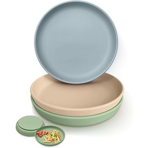 Classic Suction Plates for Toddler Kids 3 PCS, Food Grade Silicone Baby Plate with Suction BPA Free, Deeper Toddler Plates Feeding Dishes, Microwave & Dishwasher Safe