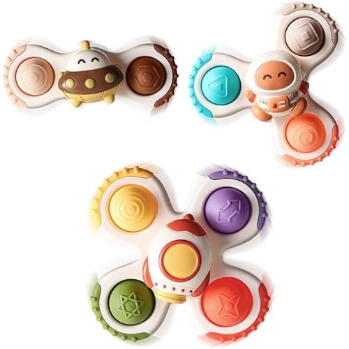 ALASOU 3PCS Pop Suction Cup Spinner Toys for 1 Year Old Boy Girl|Novelty Spinning Tops Toddler Toys Age 1-2|Sensory Baby Bath Toy for Toddlers 1-3|12 18 Months Boy Birthday Gift for Infant