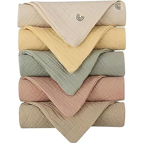 Baby Muslin Washcloths, 5 Pack 100% Cotton Baby Bath Towels, Saliva Towel Wash Cloth Set for Baby Soft Multi-Colors Baby Burping Cloth Newborn Gift Sets, Onesize, Black