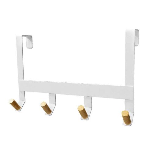 Mixed Material Over The Door 4 Hooks Rail Light Wood on Matte White - Brightroom™: Towel & Coat Hanger Rack, Steel, No Assembly