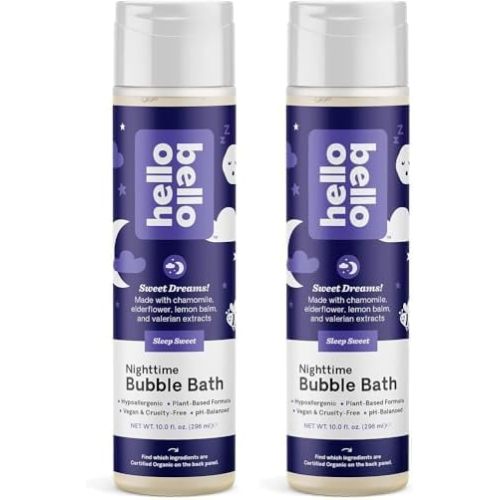Hello Bello Nighttime Bubble Bath - Gentle Hypoallergenic Formula for Babies and Kids - Vegan and Cruelty-Free - Sleep Sweet Scented - 10 fl oz (Pack of 2)