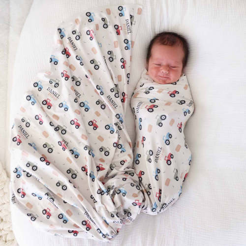 Little Farmer Personalized Swaddle Blanket-Chase Allen