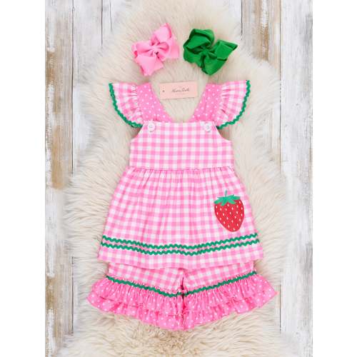 Pink Gingham Strawberries Bloomers Outfit