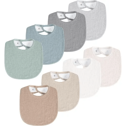 8 Pack Muslin Baby Bibs for Boys Girls, Soft Cotton Baby Bibs for Drooling and Teething, Absorbent & Adjustable Drool Bibs for Infant Newborn