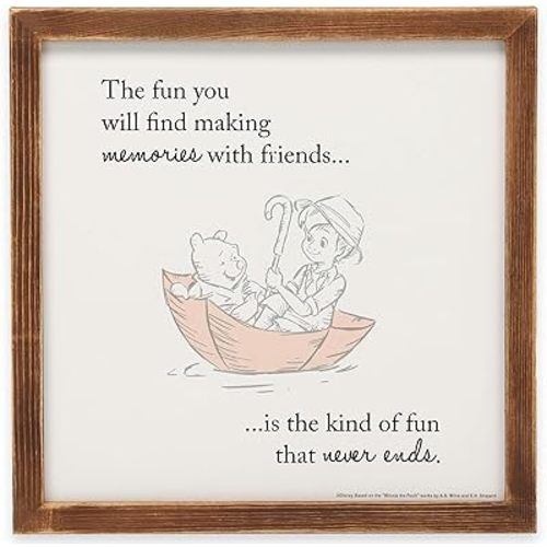 Disney Winnie the Pooh Framed Picture - Memories with Friends Nostalgic Winnie the Pooh Wall Decor For Nursery or Play Room
