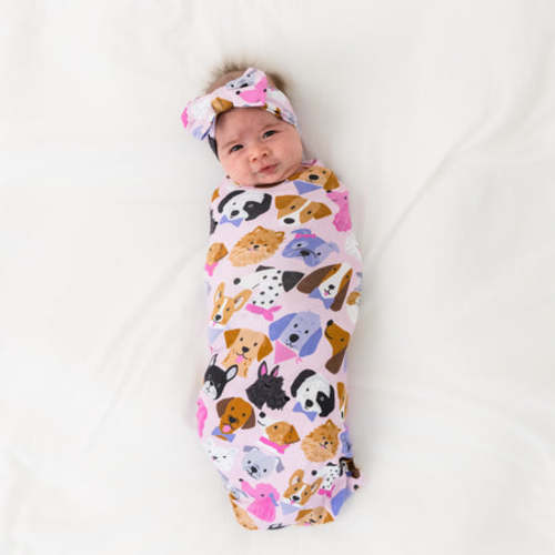 Pink Puppy Parade Swaddle & Luxe Bow Headband Set