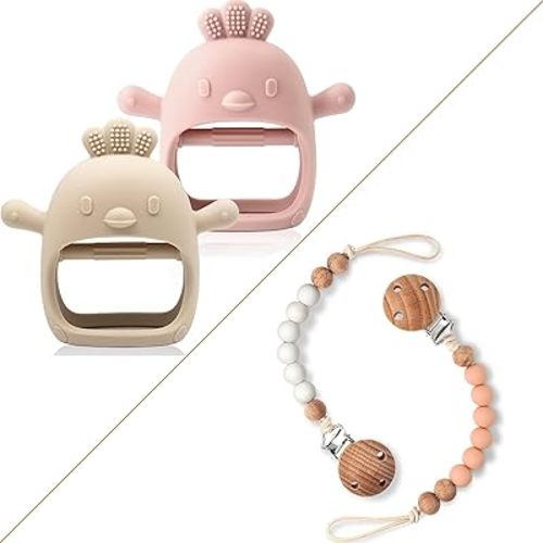 Baby Teething Toy Set for 0-6 6-12 Months Baby, Food Grade Silicone Teething Mitten with Teether Clips, Bpa Free