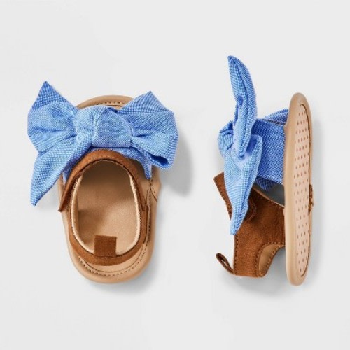 Baby Girls' Chambray Bow Ankle Strap Sandals - Cat & Jack™ Blue, Size: 3-6M