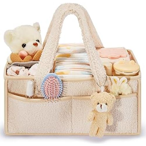 FIDOSTRIBE™ Baby Diaper Caddy with Handle, Portable Baby Diaper Caddy Organizer for Changing Table, Car Caddy Organizer, Large Diaper Storage Capacity (Oatmeal)