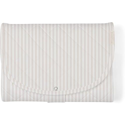 Makemake Organics Organic Portable Changing Pad GOTS Certified Organic Cotton Fill Portable Diaper Changing Mat Diaper Clutch Changing Station Kit Compact Travel Pad (33"x34", Beige Stripes)