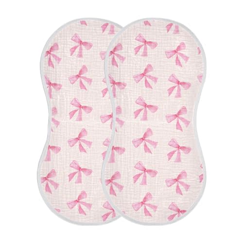 Burbuja Pink Bow Muslin Baby Burp Cloths, Soft & Absorbent Cotton Burping Rags for Newborn Boys & Girls, 2 Pack
