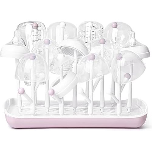 Termichy Baby Bottle Drying Rack, Large Capacity Baby Bottle Rack for Bottles, Dry Rack with Removable Water Tray(Pink)