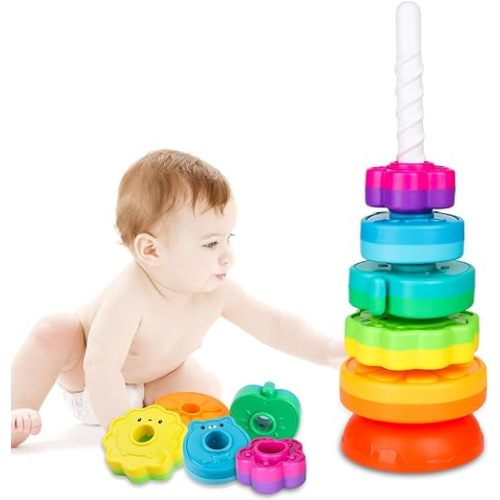 LBAIBB Spin Stack Toys, Baby Spinning Toys with ABS Plastic and Rainbow Design, Ideal for Children's Educational and Interactive Learning for Boys and Girls