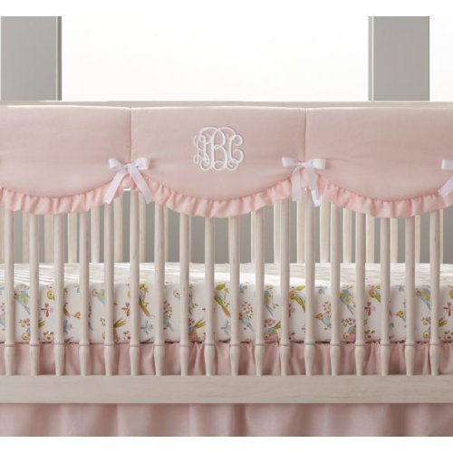 Petal Pink Linen Scalloped Crib Rail Cover
