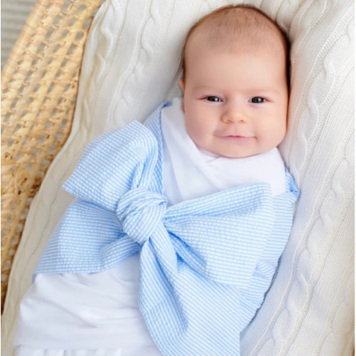 Bow Swaddle ® - Breakers Blue Seersucker