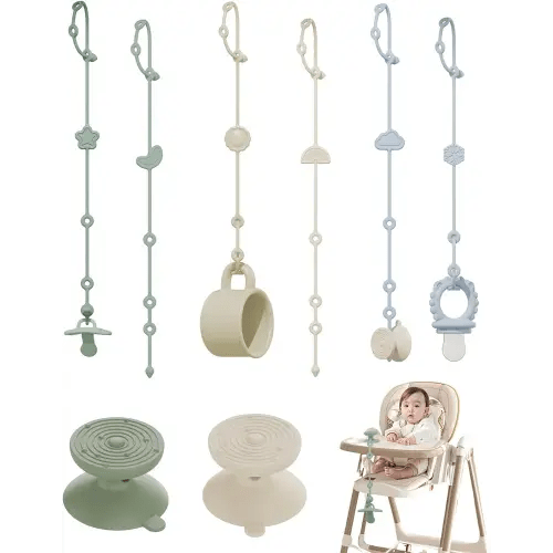 6 Pack Silicone Baby Toy Straps with 2 pcs Suction Cup Bases, Silicone Pacifier Clips Pacifier Holder, Tether Pacifier Clip,Adjustable Toy Holder for Stroller Accessories, Car Seat, Highchair,Crib (A)