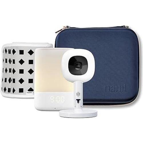 Nanit Travel Light Bundle: Nanit Pro Camera with Portable Flex Stand, Sound + Light Audio Monitor & Baby Night Light, and Travel Case - Blue Oxford Edition
