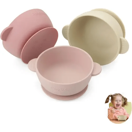 PandaEar 3 Pack Baby Bowls with Suction| Stay Put Silicone Food Bowl for Babies Kids Toddlers Infants| Food Grade Soft Safe BPA-Free Silicone (Pink)