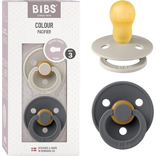 Bibs Pacifiers Color Collection, Set of 2 BPA-Free Latex Pacifiers Made in Europe, Round Nipple Baby Pacifier.