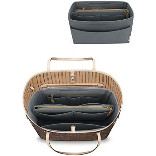 LEXSION Felt Purse Bag Organizer Insert with zipper Bag Tote Shaper Fit Speedy Neverful PM MM