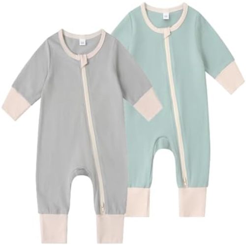 BeiVSlley Baby Boys Girls 2-Pack Romper Onesie 2 Way Zipper Cotton Long Sleeve One Piece Jumpsuits Clothes Sets