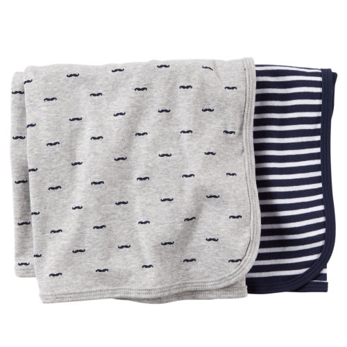 Navy Moustache Swaddle Blankets - Baby Boy