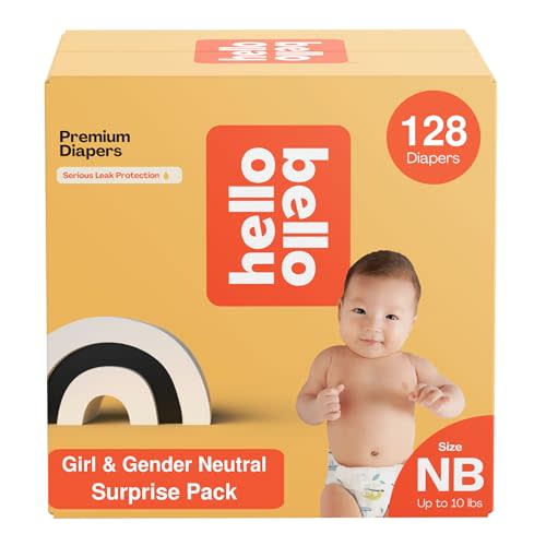 Hello Bello Premium Diapers, Size Newborn (NB, Up to 10 lbs) Surprise Pack for Girls, 128 Count, Hypoallergenic with Soft, Cloth-Like Feel, Assorted Girl and Gender Neutral Patterns