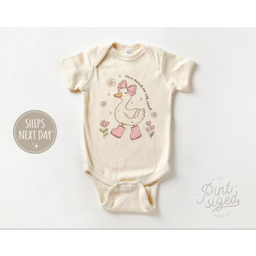 Silly Goose On The Loose Onesie® Girls Funny Kids Onesie®  Cute Spring Girls Natural Baby Onesie®