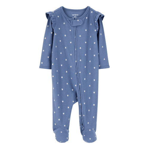 Baby Girl Mini Floral 2-Way Zip Ribbed Sleep & Play Pajamas - Blue - Carter's | Carter's