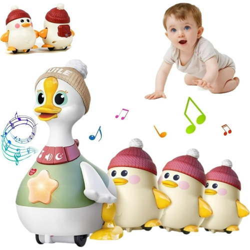 Tummy Time Duck Family Toy, Walking Duck with Baby Ducks, 3 Pack Light up Swinging Crawling Toys for 6-12 Months Toddlers Boy Girl, for 1 Year Old Boy Learning to Walk