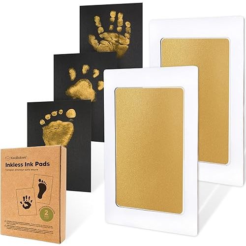 2-Pack Inkless Baby Hand and Footprint Kit - Mess Free Ink Pad for Newborn Keepsake, Dog Nose & Paw Print Kit, Clean Touch Ink Pad for Baby Hand & Footprints, Ideal New Mom Gifts (Gold)