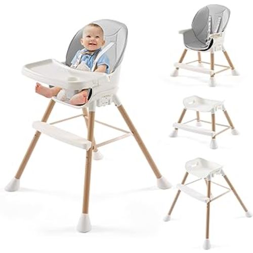 6 in 1 Baby High Chair, Convertible High Chairs for Babies and Toddlers, Adjustable Infant Baby Feeding Chair with Dishwasher Safe Tray (Light Grey)