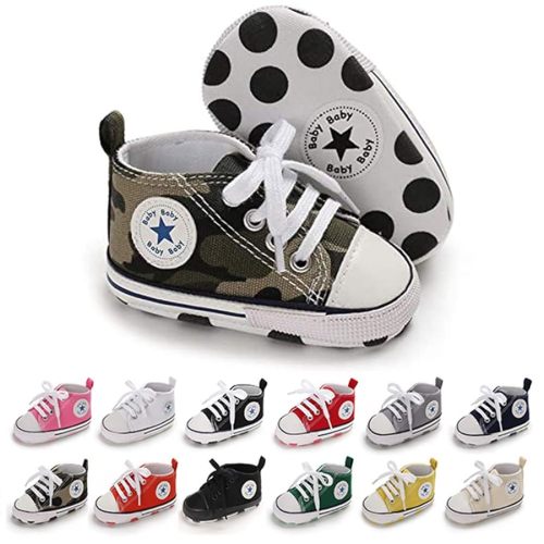 Unisex Baby Girls Boys Canvas High-top Shoes, Newborn Infant Anti-Slip Soft Sole Frist Walking Breathable Sneakers
