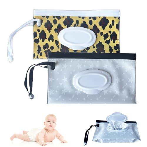 Denlydom Baby Wipe Dispenser, Portable Baby Wipe Holder Refillable Wet Wipes Container for outdoor Reusable Travel Baby Wipes Case Wet Wipe Pouch Wipe Holder Keeps Fresh Wet for Travel Camping hiking