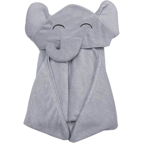 YOYOO Premium Baby Bath Towel – Viscose Derived from Bamboo, Baby Hooded Towels - Newborn Essential Cute Grey Little Elephant -Perfect Baby Registry Gifts for Boy Girl - 37.5 × 37.5 ''
