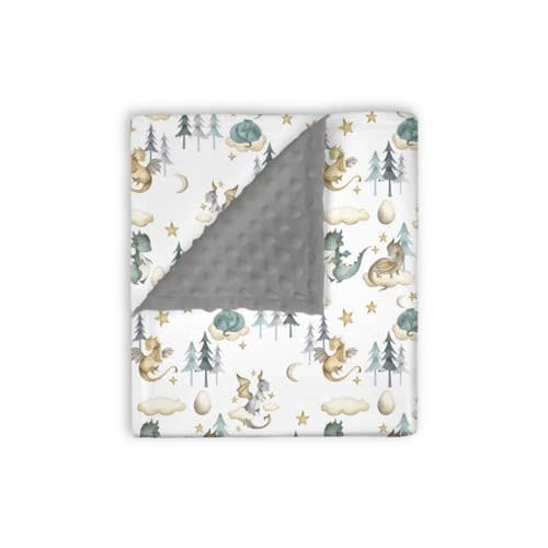 EyMzcod Mink Baby Boys Blanket Watercolor Dragon Tale, Mystery Animal Dragon Egg Star Cloud Soft Double Layer Dotted Backing Receiving Blankets, Newborn Infant Toddler Nursery Crib Bedding 30 x 40