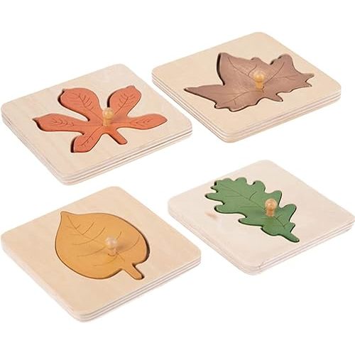 Kisangel Toddler Toys Preschool Puzzles 4pcs Wooden Leaf Shape Puzzle Leaf Wooden Jigsaw Puzzles Educational Learning Stem Toys for Birthday Early Education School Montessori Puzzle Wooden Toys