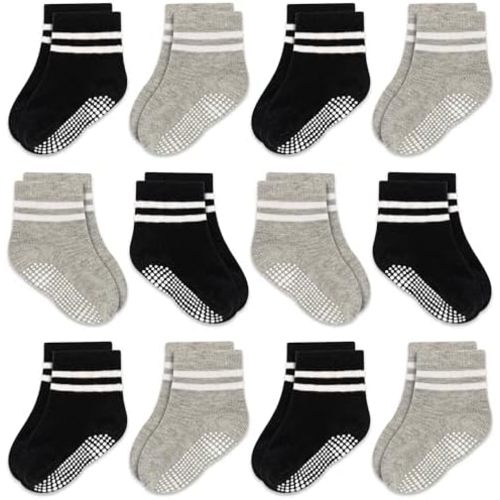 Baby Toddler Non Slip Socks 12 Pairs Newborn Socks with Grip Toddler Grip Socks Anti Slip Crew Socks for 0-7 Years Boys Girls
