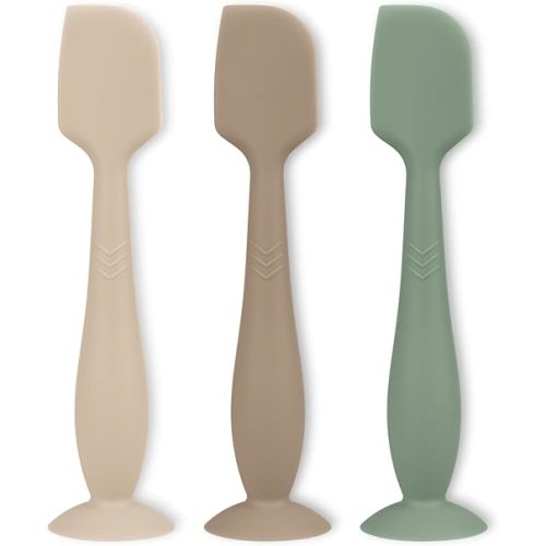 3 Piece Full Size Diaper Cream Applicator Set - Soft Silicone Baby Butt Spatula with Suction Base (Natural/Sand/Sage)