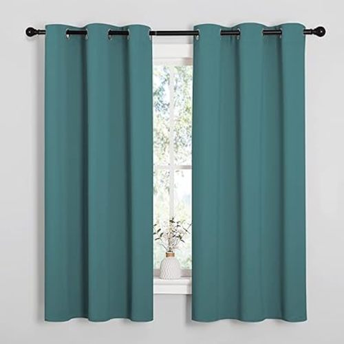 NICETOWN Thermal Insulated Solid Grommet Blackout Curtains/Drapes/Panels for Dining Room (Sea Teal, 1 Pair, 42 by 63-Inch)