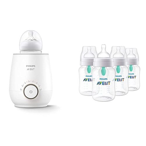 Philips Avent Fast Baby Bottle Warming Bundle with Anti-Colic , AirFree Vent, 9 Ounce, 4 Pack - Bottle Warmer + Anti-Colic Bottles - 9 Ounce Bottles
