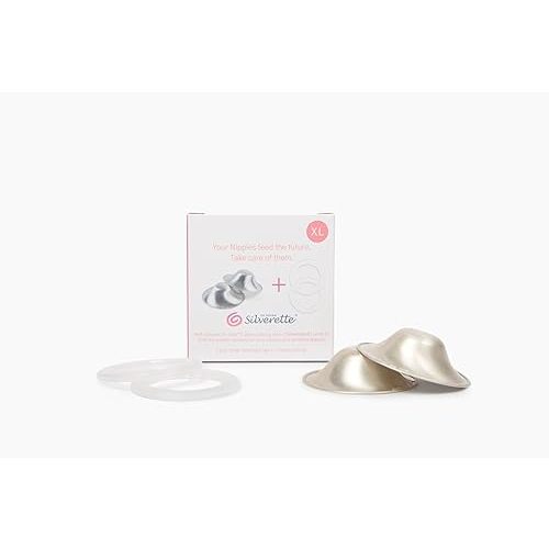 SILVERETTE The Original Silver Nursing Cups, Nipple Covers for Breastfeeding with O-Feel Silicone Rings, XL