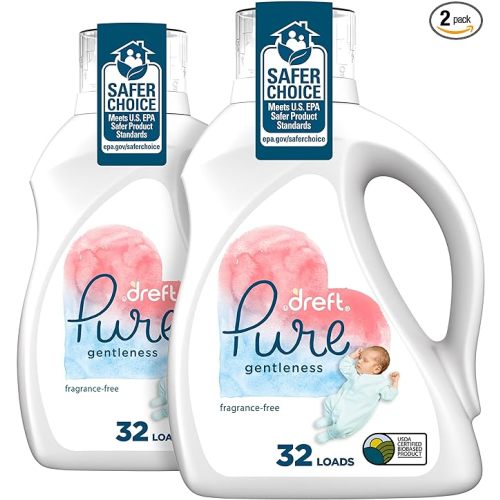 Dreft Pure Gentleness Liquid Baby Detergent, Fragrance Free, 46 Fl Oz, Pack Of 2