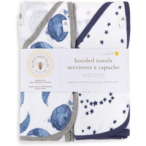 Burts Bees Baby Infant Hooded Towels A-Bee-C Organic Cotton, Unisex Bath Essentials and Newborn Necessities, Soft Nursery Towel with Hood Set, 2-Pack Size 29 x 29 Inch